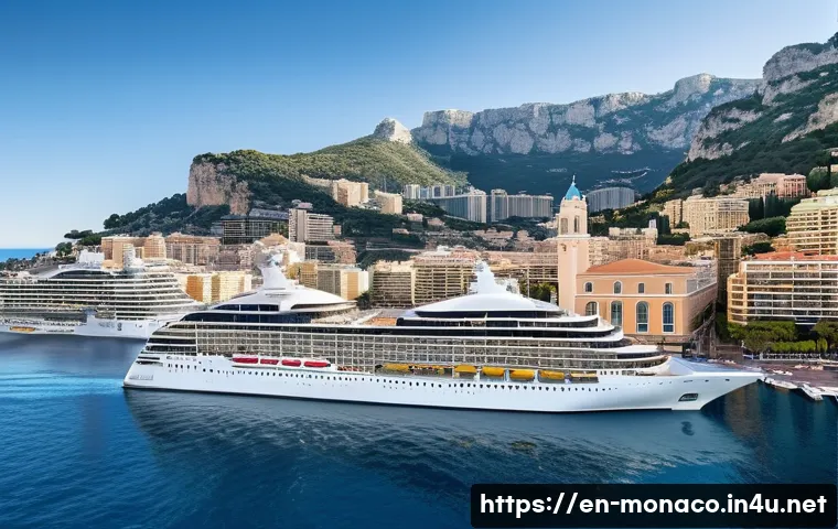 모나코에서의 크루즈 여행 추천 코스 - Grand Arrival in Port Hercule, Monaco**

A wide-angle, cinematic photograph captures an elegant crui...