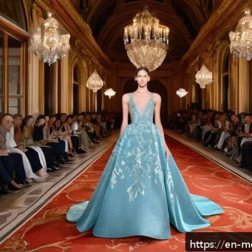 모나코에서 진행되는 패션쇼 및 디자인 행사 - A luxurious Monaco runway scene featuring models in shimmering gowns made from sustainable, regenera...