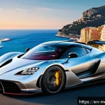 모나코에서 유명한 고급 자동차 행사 - A hypercar speeding along the Monaco coastal race circuit during golden hour, showcasing a sleek car...